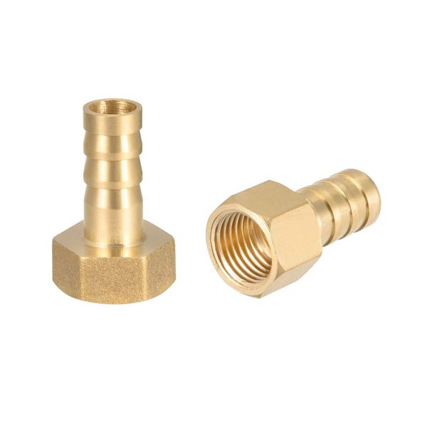 sourcing map Brass Hose Barb Fitting Connector, 10mm Barb G1/4 Female Thread Pipe Adapter, 2Pcs