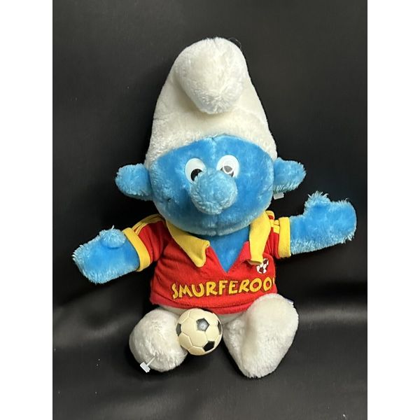 Vintage Peyo 1982 Smurfs 13” Plush Toy soccer Jersey #1 Wallace Berrie