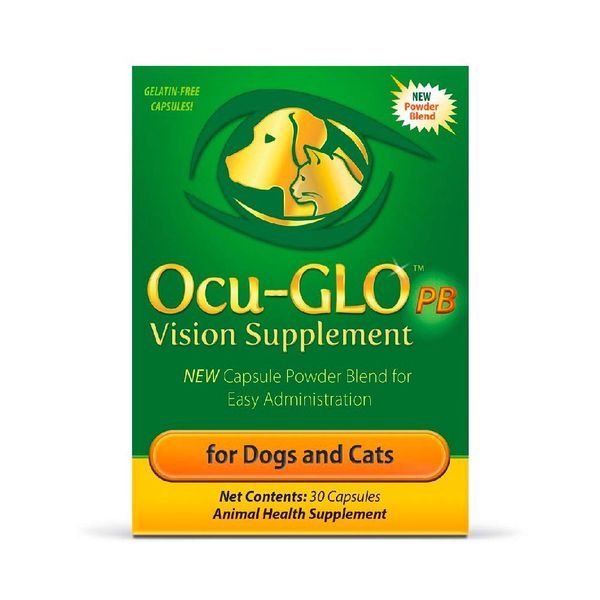 Ocu-GLO PB Vision Supplement for Small Dogs & Cats – Easy to Administer Powder Blend with Lutein, Omega-3 Fatty Acids, Grape Seed Extract and Antioxidants to Promote Eye Health, 30ct Sprinkle Capsules