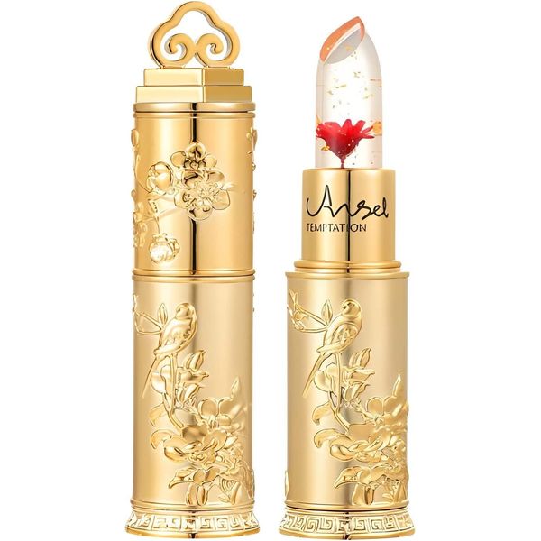 8950-03# Jelly Lipstick, Lip that Changes Color with Temperature, Gold Foil, Lip Cream Color, Temperature Changing, Flowers, Portable, Convenient, Lip Balm, Lip Base, Moisturizing, Glossy, Moisturizing, Cosmetics, Long Lasting, Waterproof, Lips Won't Fall