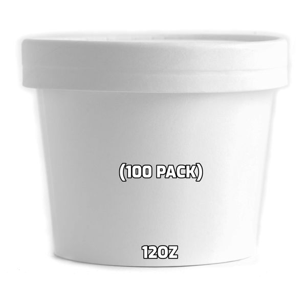 12 oz Disposable White Paper Soup Containers [100 Count] - Half Pint Ice Cream Containers, Frozen Yogurt Cups, Restaurant, Microwavable, Take Out, to Go Deli Containers, Recyclable