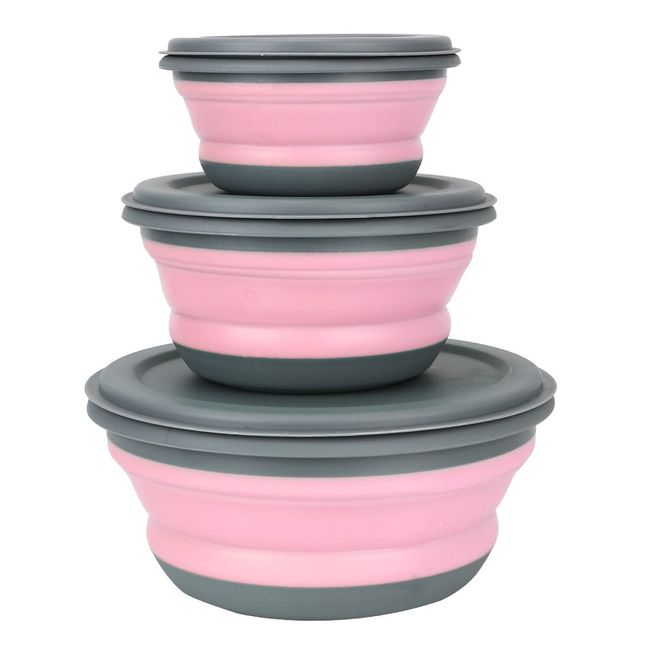 3 PCS/Set Camping Bowl Foldable Silicone Collapsible Bowl Lunch Box Salad  Bowl Lid Expandable Food Storage Container Bento Box