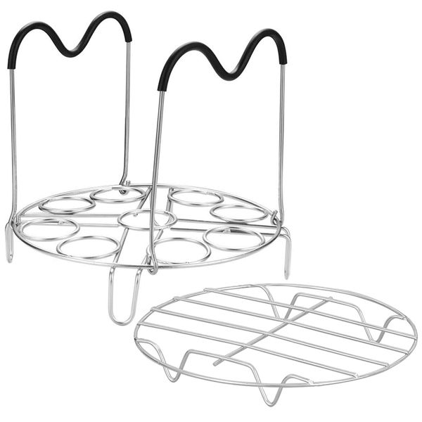 Steamer Rack Trivet Accessory Set, Include 9-holes Egg Cooking Rack with Heat Resistant Silicon Handles & Compatible for 6, 8 Quart Pressure Cooker Trivet, Instant Pot Accessories