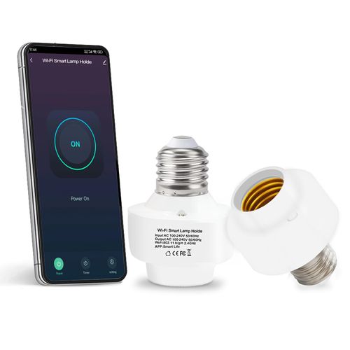 QIACHIP Smart Wifi Light Bulb Socket Adapter E26 Lamp Holder,Compatible with Alexa and Google Home,use Smart Life APP Control,Maximum output power 500 Watts