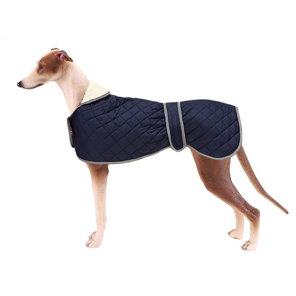 Greyhound Winter Coat Whippet Coat with Padded Cotton Lining Water Resistant Dog Warm Jacket with Adjustable Bands Reflective Stripe Safety In Night - Navy - L