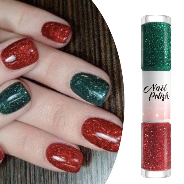 Christmas Gel Polish, Water-Based Red Glitter Nail Polish & Green Glitter Nail Polish 2 In 1 Set, Long Lasting Breathable Glitter Red Nail Polish Quick Dry Green Nail Varnish for Salon & Home Use