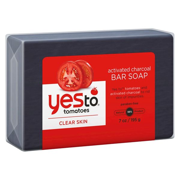 Yes To Tomatoes Bar Soap Activated Charcoal with Tomato Extracts and Sunflower Seed Oil Face, Body Soap for Men, Women and Teens No Paraben, 7 Ounce Bar (7 Ounce (Pack of 12)