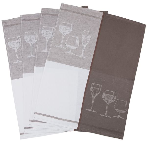 ZOLLNER 4er Set Geschirrtücher, 50x70 cm, Halbleinen, braun