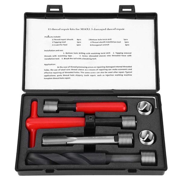 11Pcs Helical Threaded Insert Kit Stainless Steel Twisted Drill Wrench Tap Insertion tool M16x1.5