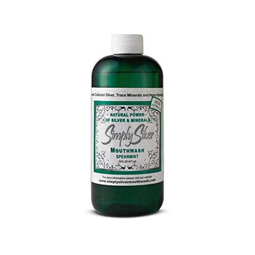 Simply Silver Mouthwash Spearmint Flavor- Nano Hydroxyapatite Formula, All Natural Colloidal Silver Mouthwash Chemical, Alcohol, Fluoride, and BPA Free, 16 oz