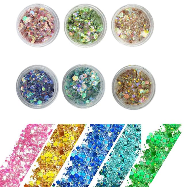 OSUWLSI 6 x Glitzer Make up Set | Glitzer für Musik Festival, Masquerade, Halloween, Party, Weihnachten, Kunst & Handwerk, Körperglitzer | Glitzerpulver | Glitzer Sequin | Chunky Glitter