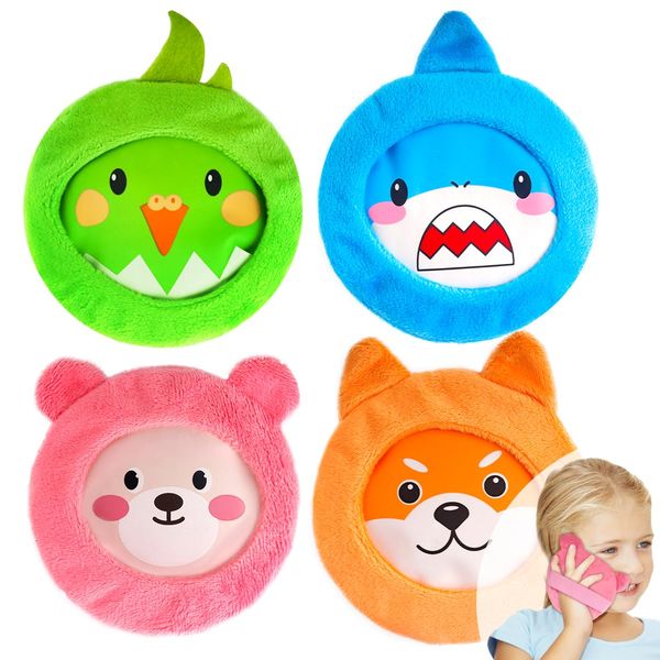 NEWGO Kids Ice Packs for Boo Boo, Reusable Children Hot Cold Packs with Cute Plush Sleeves for Kids Boo Boos, Fever, Wisdom Teeth, Tired Eyes, Headaches, Sports Injuries, (4 Packs), 4.5”