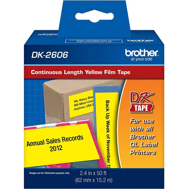 Brother Genuine DK-2606 Continuous Length Film Tape, 2.4 in x 50 ft (62 mm x 15.2 m) Black on White, Retail Packaging