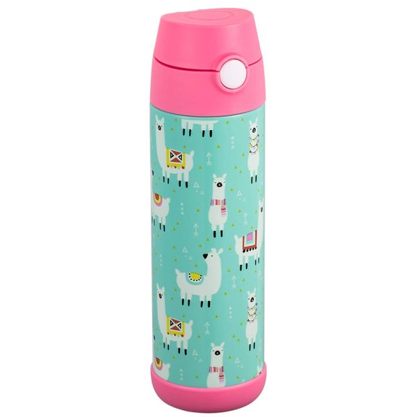 Snug Kids Water Bottle - insulated stainless steel thermos with straw (Girls/Boys) - Llamas, 17oz