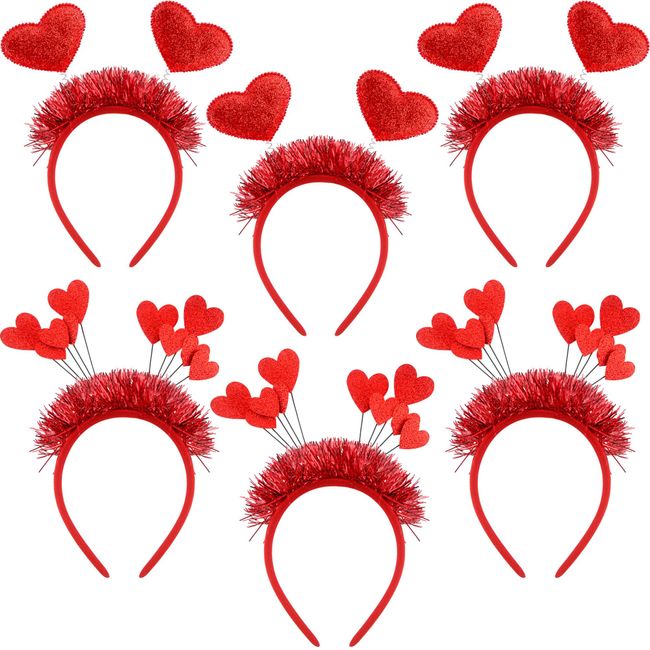 6 Pack Valentine's Day Heart Headband Sequin Heart Bopper Hair Hoop Headbands for Kids Adults Valentines Day Party Supplies Birthday (Color style 2)