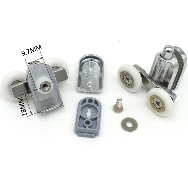 Shower Door Fixing Pulleys in Chrome - 2X Top & 2X Bottom - Fits Glass 4-6mm