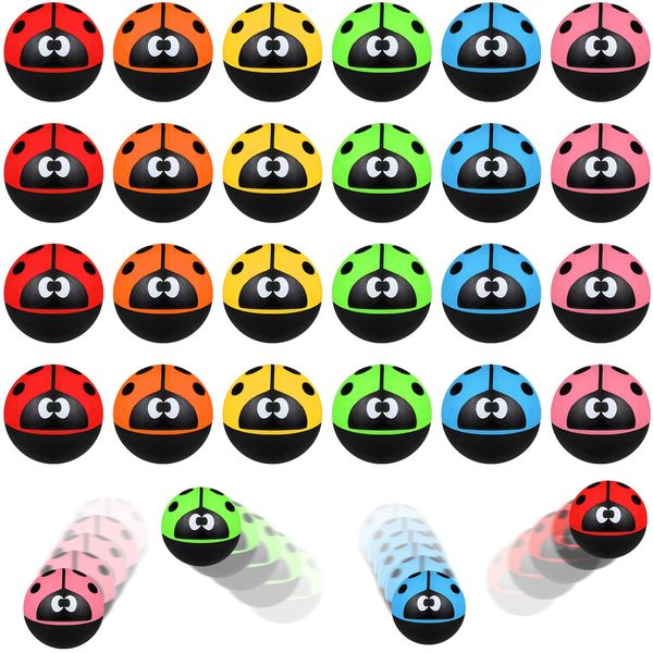 24 Pcs Ladybug Bouncy Balls Ladybug Party Favors Small Bouncing Balls 32 mm/ 1.3 Inch Ladybug Theme Rubber Balls 6 Colors Anxiety Fidget Sensory Balls for Kid Carnival Prizes Birthday Gift Bag Filling