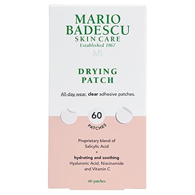 Mario Badescu Drying Patch Blemish Covering, Invisible Spot Treatment, Absorbing All Day Polymer Adhesion with Vitamin C, Vegan & Cruelty Free, Strong Hold (60 Patches, 12mm), Clear