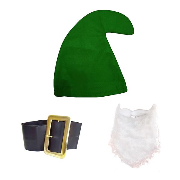 jokeshop Seven Dwarf/Dwarves Smurf Set (Green Hat, Beard and Belt) Garden Gnome Fancy Dress Costume