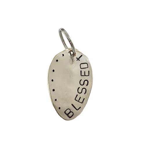 Blessed Keychain, silver plate recycled spoon