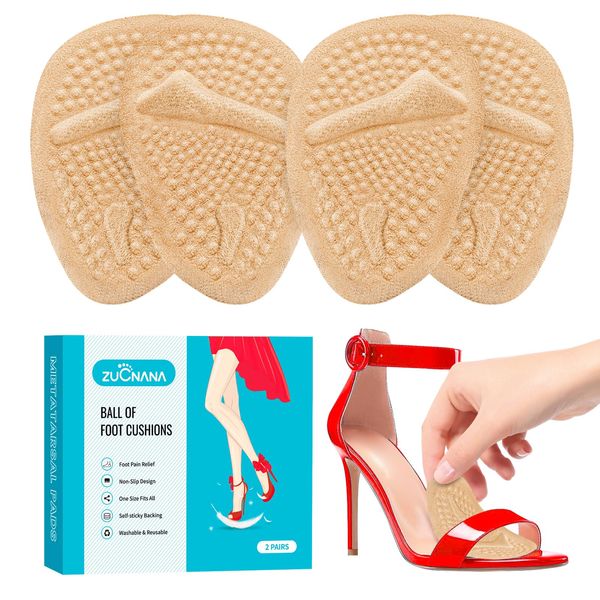 ZUCNANA Metatarsal Pads | 2 Pairs High Heel Inserts | Soft Gel Shoe Inserts for Women | Reusable Ball of Foot Cushions for Women Foot Pain Relief and Comfort | One Size Fits Foot Pads (Golden)