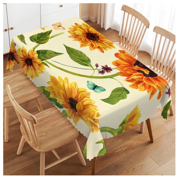 Walmsco Tablecloth Yellow Sunflower Decor For Dining Room Kitchen Rectangular Table Cover 132 * 178cm