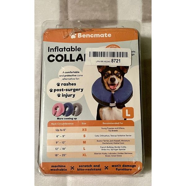 Bencmate Inflatable Collar Pet Recovery Collar Doesn't Block Vision. Size L Grey