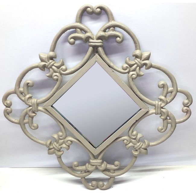 Wrought Cast Iron Fleur-de-lis Wall Mount Mirror Square Gray 13.5”