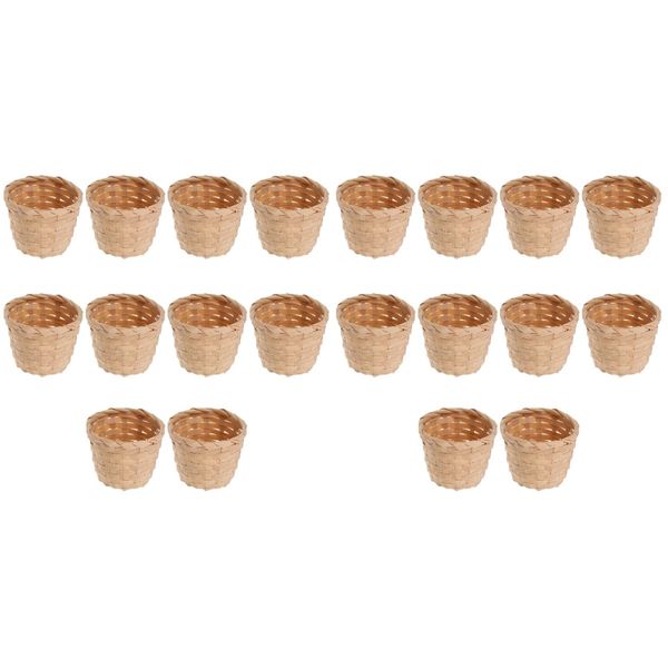 DOITOOL 20PCS Mini Woven Baskets for Treats and Decor, Mini Woven Baskets without Handles for Party Favors Crafts Decor (7.5x7.5x6cm) Khaki