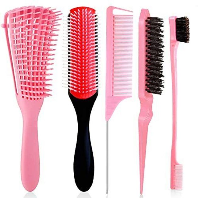 5 Pcs Detangling Brush Set Cushion Nylon Bristle Shampoo Brush Dual Edge Brush