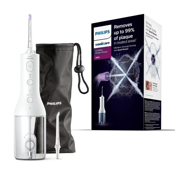 Philips Sonicare kabelloser Power Flosser 3000 Munddusche; Wasser-Flosser für Zähne, Zahnfleisch und Zahnpflege, weiß (Modell HX3826/31)