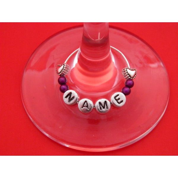 Libby's Market Place Personalised Name Wine Glass Charm with Hearts on a Gift Card