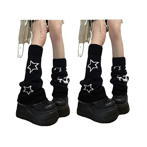 heyheyshine Y2k Star Skull Print Two Side Wear Knitted Leg Warmers Socks Punk Girls Japanese Kawaii Streetwear Leg Cover