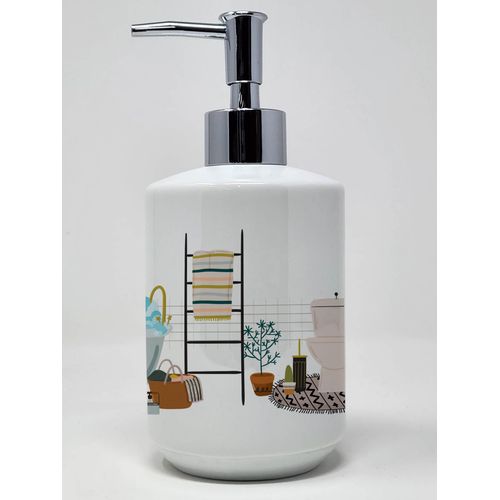 Caroline's Treasures WDK5583SOAP Longhair Cream Dachshund Ceramic Soap Dispenser Hand Soap Dispenser Pump Bottles for Bathroom Kitchen, Empty Refillable Liquid Soap Container