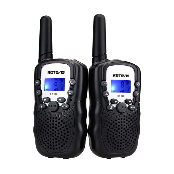 Retevis RT388 Walkie Talkies for Kids, Long Range Toy Gift for 3-12 Years Old Boys, VOX Flashlight, for Camping, Family outdoor Adventures (1 Pair, Black)