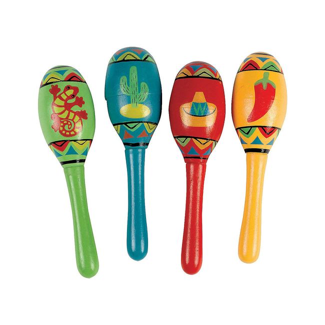 Fun Express Wooden Fiesta Maracas - 12 Pieces - Educational and Learning Activities for Kids