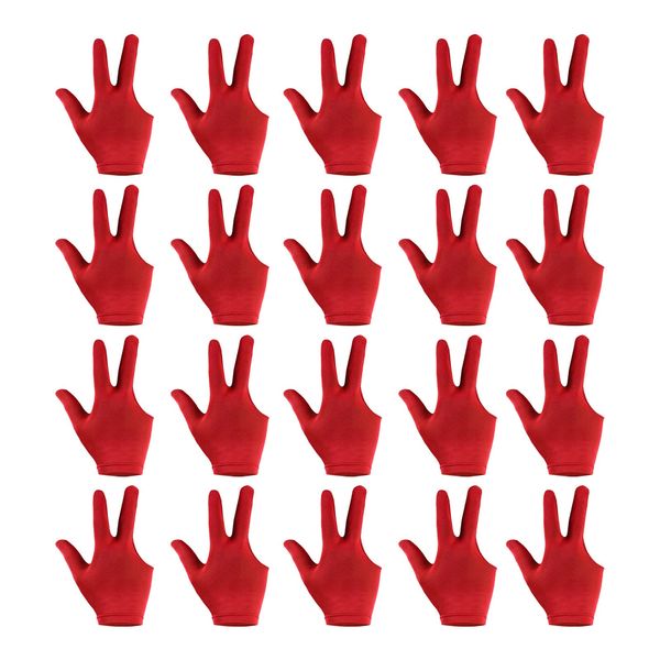 PATIKIL 20pcs 3 Fingers Pool Gloves Billiard Gloves Left and Right Hand Show Gloves Pool Cue Gloves for Shooter Carrom Pool Snooker Cue Sports Red