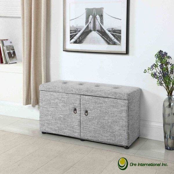 18-inch Upholstered Tufted Shoe Storage Bench Grey Medium