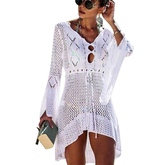 Womens Beachwear Cover Ups, Women's Bathing Suit Cover Up Beach Bikini Swimsuit Swimwear Crochet Dress (A - White)