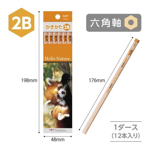 Tombow KB-KHNLP2B Hello Nature Children's Soft Lead Pencils, 2B, Red Panda, 1 Dozen