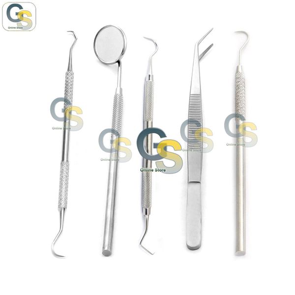 G.S DENTAL Examination Instruments Mouth Mirror with Handle Explorer Dressing Pliers