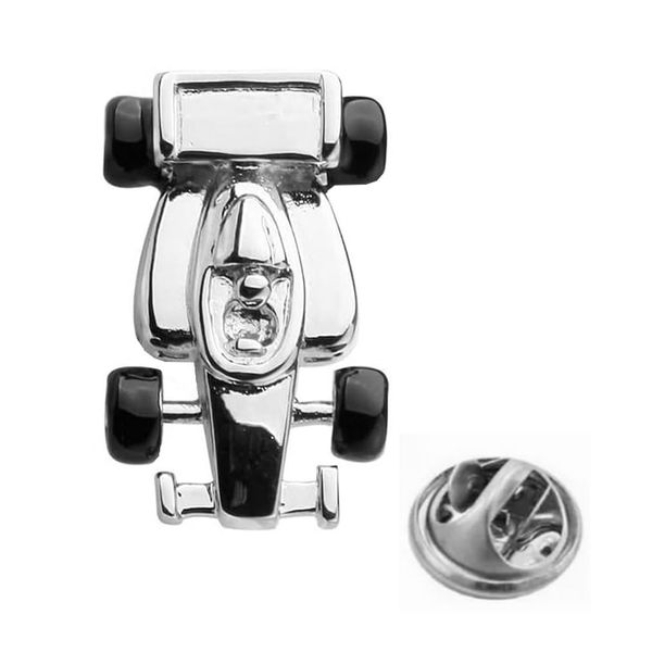 Glossy Silver Racing Car Lapel Pin Badge Brooch