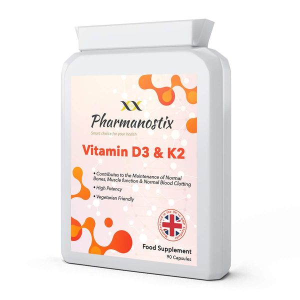 Vitamin D 3,000 IU & Vitamin K2 100ug MK7 Vegetarian Capsules - 90-Day Supply of Vitamin D3 Supplement Source of Cholecalciferol – Manufactured in The UK for Maximum Absorption