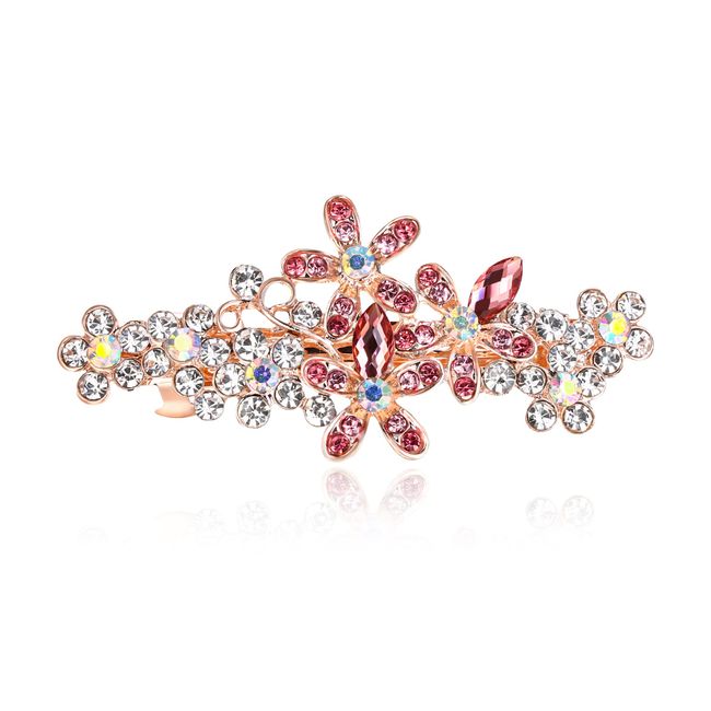 EVER FAITH Blume Haarspange Clip Österreichischen Kristall Braut Runde Strass Blatt Cluster Haarschmuck für Damen Rosa Gold-Ton