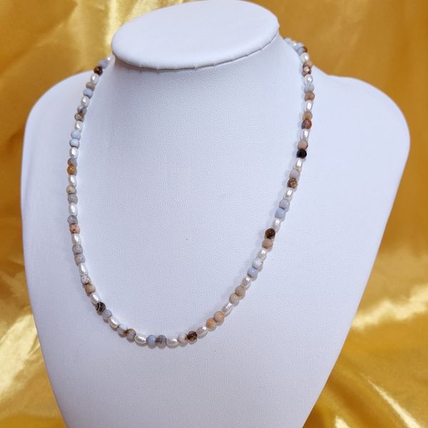 Luxurious Fall Winter Point Accessory Freshwater Pearl Raw Stone Beads 42cm Choker Necklace