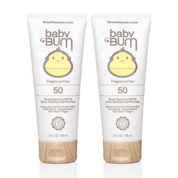 Baby Bum Mineral Sunscreen Lotion | SPF 50 | UVA, UVB Face and Body Protection | Fragrance Free Safe for Sensitive Skin | Travel Size | 3 Ounce | Pack of 2