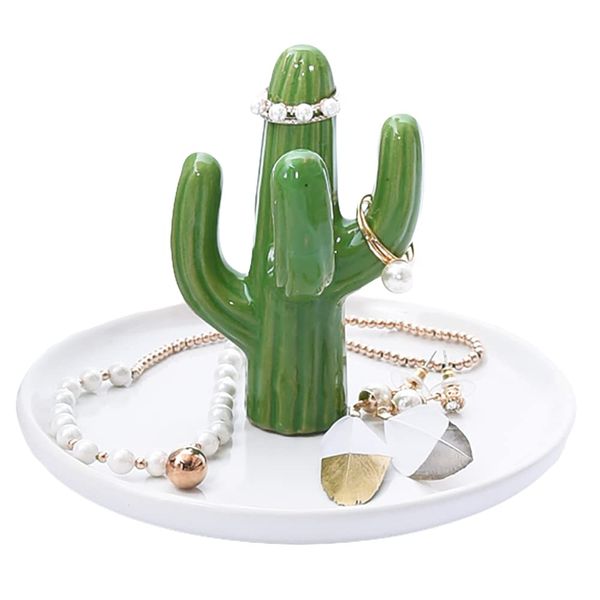 VIEAURA Cactus Accessory Stand, Accessory Tray, Cute, Ring Stand, Trinket Holder, Jewelry Tray, Necklace, Ring, Piercing, Watch, Bracelet, Jewelry Storage, Cute, Interior, Figurine, Ceramic