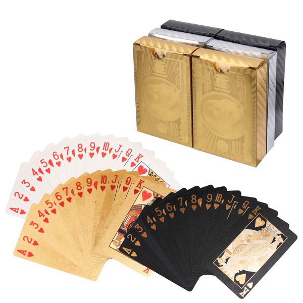 Yopay 6 Decks of Playing Cards, Luxury 24K Foil Waterproof Cards, Plastic Novelty Family Card Game Tools with 100 Dollar Pattern for Gift Travel Classic Party Game (2 Golden, 2 Silver, 2 Black)