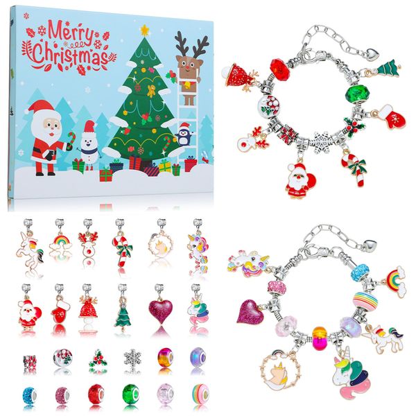 Howcow Christmas Advent Calendar Bracelets 2023, 24 Days Xmas Countdown Calendar with 2pcs DIY Charm Bracelets Kits, Christmas Gifts for Girls Kids Teens Adult Women