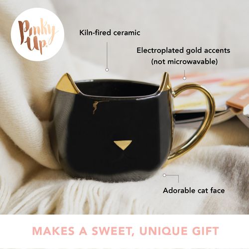 Pinky Up Chloe Black Cat Ceramic Coffee Mugs, Hot Tea Cups, Cute Travel Mug, Latte Cup, Drinking Glasses for Chocolate, Milk, Cocktails, Mocktails, Home Kitchen, 12 oz, Set of 1